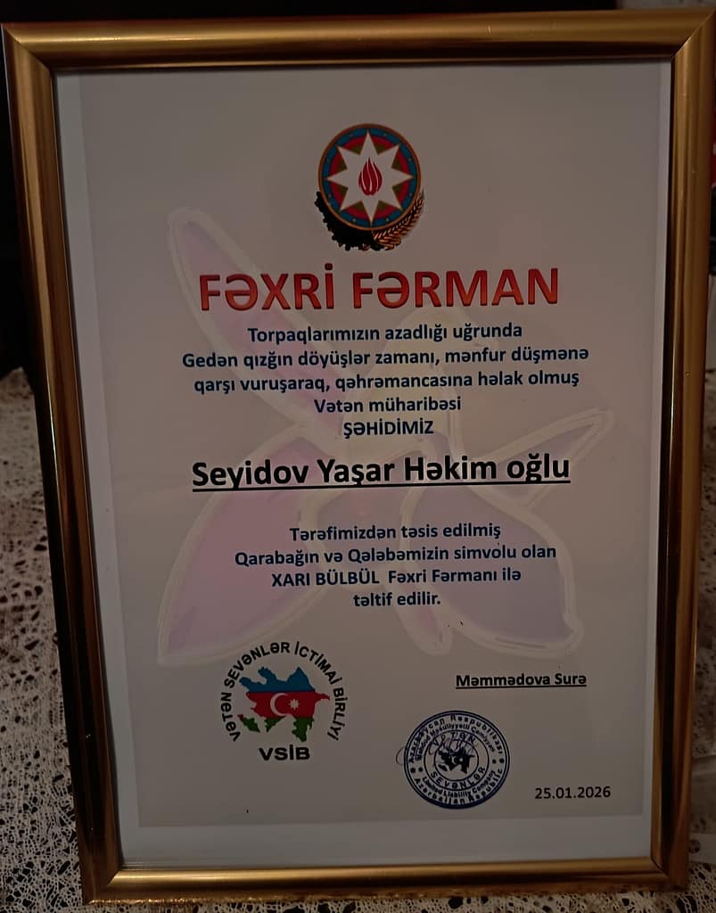 25.01.2026cı ildə Kürdəmir rayonunda ,Fizuli uğrunda gedən döyüşlərdə Yaşar Həkim oğlu Seyidovun anım günü keçirilib. 3 WhatsApp Image 2026 01 28 at 15.54.35